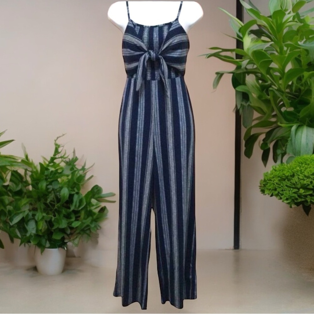 No Boundaries Navy Stripe Open Back Wide Leg Jumpsuit Size 3/5